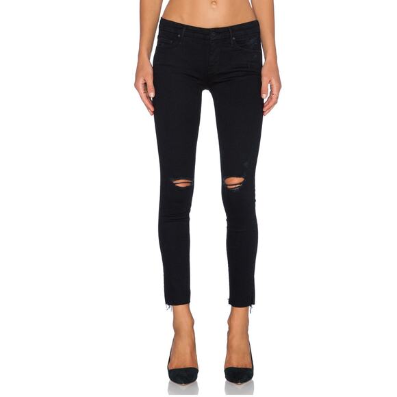 Mother Looker Ankle Fray Black Jeans in‎ Guilty As Sin Size 26 - Picture 1 of 13